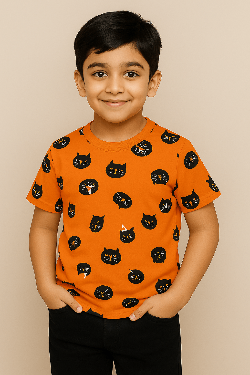 Baus Lycra Cotton Cat Face T-shirt