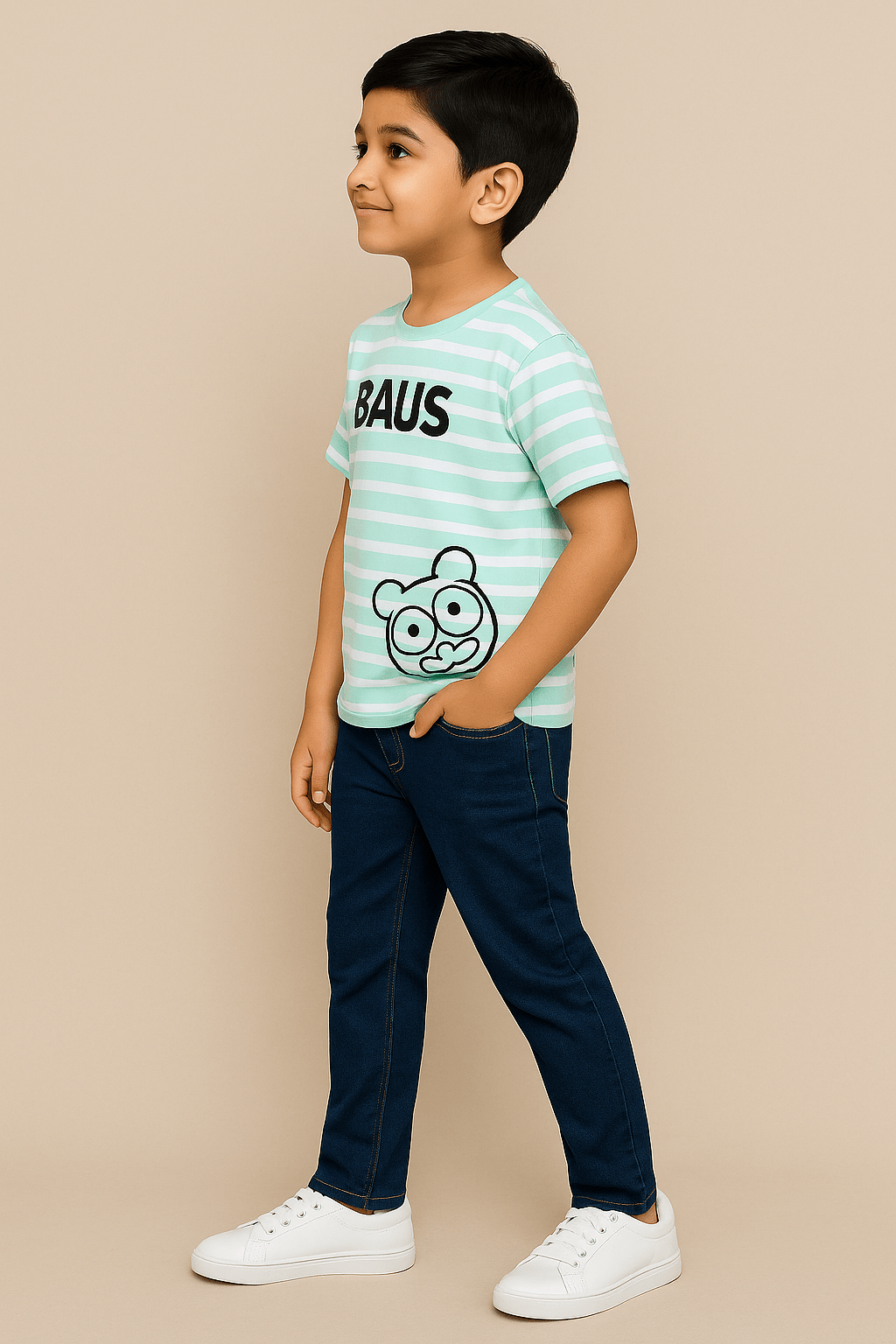 Baus Lycra Cotton Half sleeve Stripe T-shirt